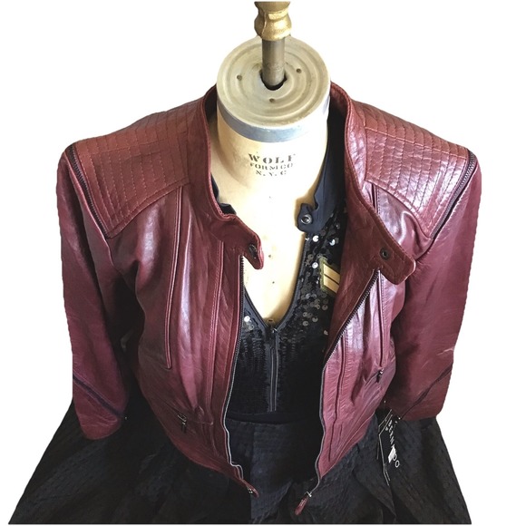 Bernardo Zip Trim Genuine Leather New Scuba Jacket Oxblood Front Zip Size Large